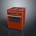 Red Kitchen Stove With Four Burners Control Knobs And Oven Door