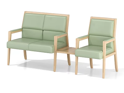 Green Cushioned Public Chairs With Wooden Frame Two Seater And Single Seater Design 3d model