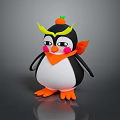 Cartoon Penguin Character With Yellow Eyebrows Orange Top Decoration Scarf Pink Cheeks And Orange Feet