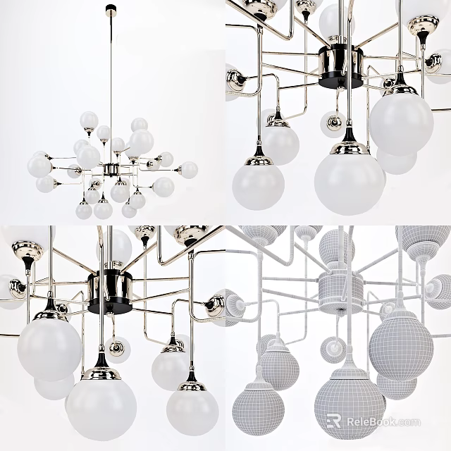 Modern Chandelier Design With Spherical Glass Bulbs And Sleek Metal Frame Lighting 3d model 