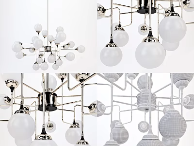 Modern Chandelier Design With Spherical Glass Bulbs And Sleek Metal Frame Lighting 3d model