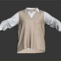 Pink Knitted Vest Over White Shirt With Extended Sleeves And Gray Background Reflection