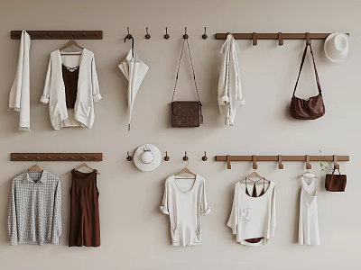 Wall Mounted Wooden Hooks For Hanging Clothes Bags And Hats 3d model