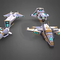 Detailed Futuristic Sci Fi Spaceship Models In White Yellow Blue With Illuminated Parts