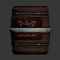 Wooden Decorative Barrel With Metal Bands And Carved Patterns For Home Storage