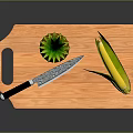 Wooden Cutting Board With Fresh Pineapple Sharp Knife And Corn Ears
