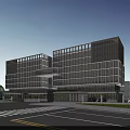 Aerial Planning of Modern Glass Facade Building With Green Lawn Road Pedestrians and Vehicles