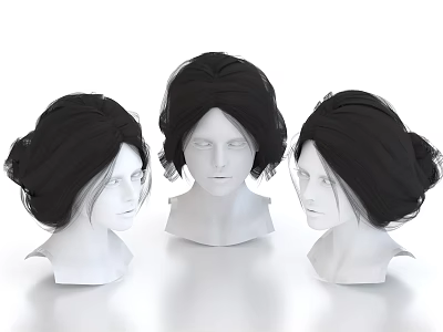 Decorative Ornament Set With White Mannequin Heads And Black Bun Wigs 3d model Decorative Ornament Set With White Mannequin Heads And Black Bun Wigs 3d model