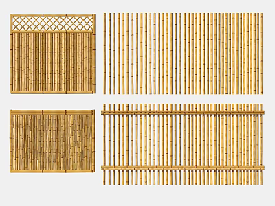 Various Bamboo Fence Designs With Lattice Patterns And Vertical Slats For Garden Decoration 3d model