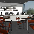 Modern Café Interior With Leather Chairs Metal Frame Tables Coffee Machines And Large Windows