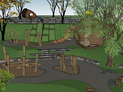 Natural Outdoor Children's Playground With Slide Climbing Frame Trees And Green Lawn 3d model