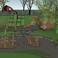 Natural Outdoor Children's Playground With Slide Climbing Frame Trees And Green Lawn