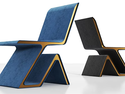 Modern Single Chair With Blue Black Upholstery And Geometric Gold Frame 3d model