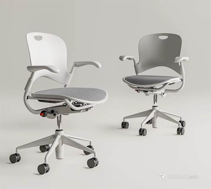 Modern Office Chairs With Sleek Gray White Design Adjustable Armrests And Rolling Wheels 3d model