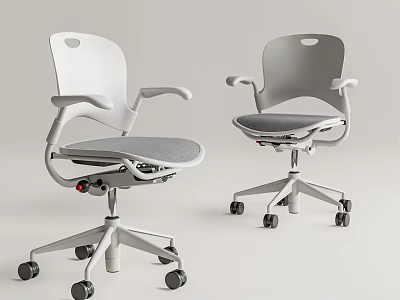 Modern Office Chairs With Sleek Gray White Design Adjustable Armrests And Rolling Wheels 3d model