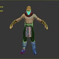 Bald Headed Bearded Tattooed Shirtless Warrior Game Movie Character With Blue Accent Pants And Armor