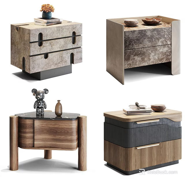 Modern Design Bedside Tables With Drawers And Decorative Details 3d model 