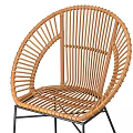 Natural Wicker Leisure Chairs With Black Metal Legs And Geometric Pattern Cushion
