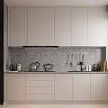 Modern Kitchen Interior With White Cabinets Gray Countertop And Speckled Backsplash 3d model