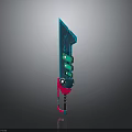 Futuristic Mechanical Weapon Featuring Blue Red Design And Glowing Green Components