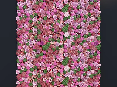 Green Plant Wall Decorated With Pink And White Flowers And Green Leaves 3d model