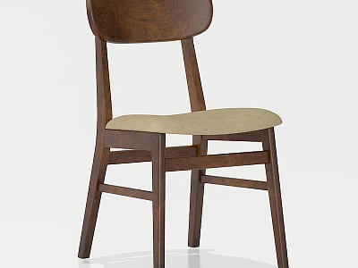Stylish Wooden Single Chair With Curved Backrest And Beige Fabric Seat 3d model