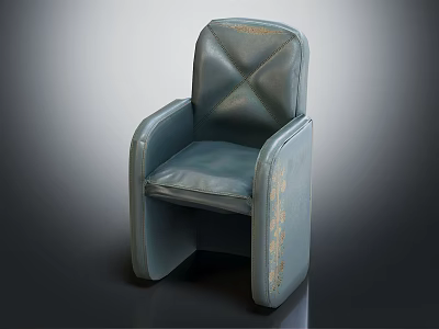 Blue Leather Single Sofa With Tufted Back Gold Accents And Armrests Modern Design 3d model