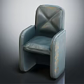 Blue Leather Single Sofa With Tufted Back Gold Accents And Armrests Modern Design