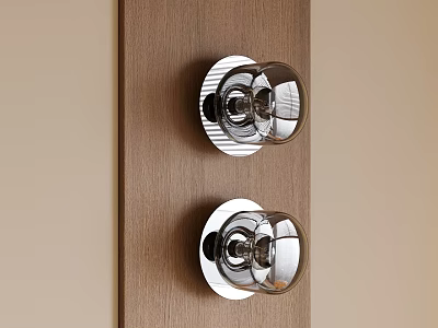 Two Modern Wall Lights with Metal Base and Glass Shades on Wooden Background 3d model
