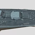 Detailed Large Warship With Main Gun Turrets Superstructure And Deck Equipment