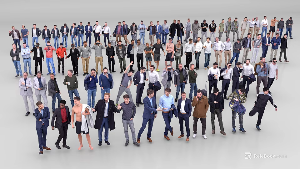 Group of Diverse Men With Various Clothing Styles And Different Standing Poses 3d model 