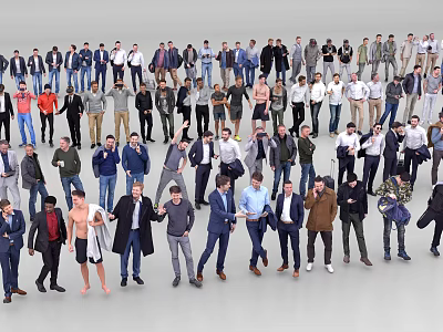Group of Diverse Men With Various Clothing Styles And Different Standing Poses 3d model
