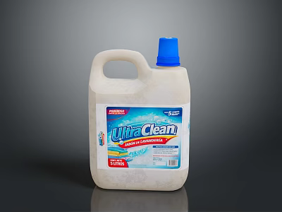 UltraClean White Plastic Liquid Detergent Bottle With 5L Capacity And Blue Cap 3d model