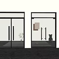 Modern Glass Double Doors With Black Frames And Interior Decorative Elements 3d model