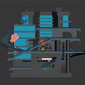 Vibrant Cartoon Scene With Multi Level Structure Slide Platforms And Characters