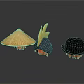 Decorative Hats Collection Including Bamboo Conical Black Lightning And Bowler Styles With Red Trim