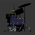Modern Blue Drum Set Musical Instrument With Yellow Cymbals And Silver Stands