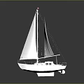 White Sailboat With White Sails And Orange Seats On Gray Background