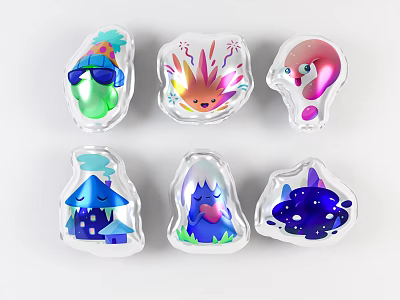 Colorful Transparent Inflatable Toys With Various Cute Cartoon Patterns And Shapes 3d model
