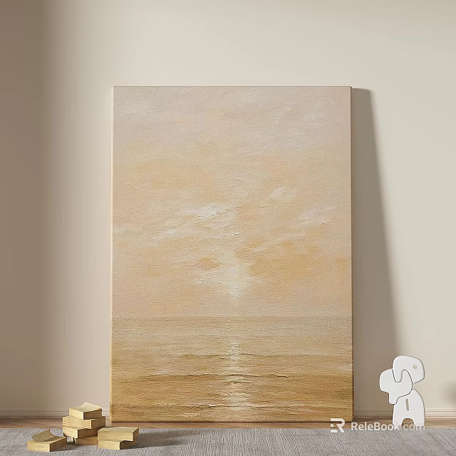 Abstract Painting With Warm Beige Gold Tones Seascape Sunrise Gradient Colors And Ocean Reflection 3d model 