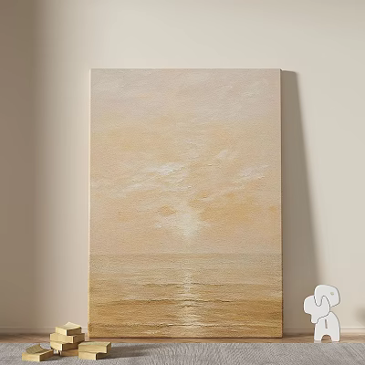 Abstract Painting With Warm Beige Gold Tones Seascape Sunrise Gradient Colors And Ocean Reflection 3d model