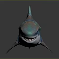 Iridescent Colorful Shark With Sharp Teeth And Shiny Scales On Dark Background
