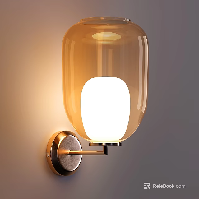 Elegant Modern Wall Lamp with Transparent Glass Shade and Illuminated White Bulb Mounted on Wall 3d model 
