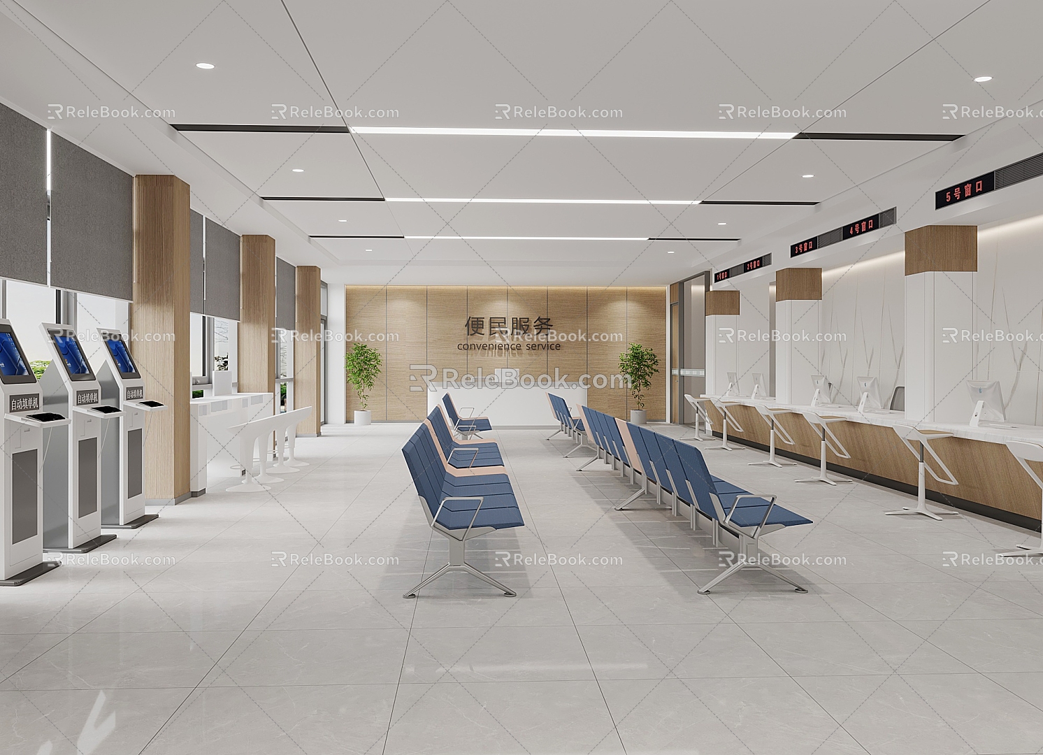 Modern Hall, Office Hall, Service Hall, Street Office, Waiting Chair, Self-service Number Machine 3d model