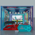 Soccer Themed Exhibition Booth With Soccer Balls And Football Field Displays