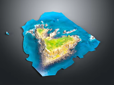 Lush Green Plant Vegetation Covering Rocky Island Surrounded By Blue Water 3d model