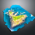 Lush Green Plant Vegetation Covering Rocky Island Surrounded By Blue Water