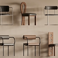 Middle style dining chair combination 3d model