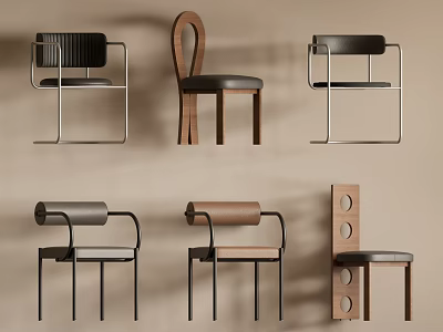 Modern Dining Chairs Featuring Metal Wooden Frames And Various Backrest Designs 3d model