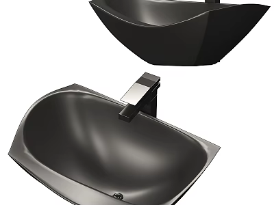 Modern Black Vessel Washbasin Designs With Stylish Shapes And Faucet 3d model